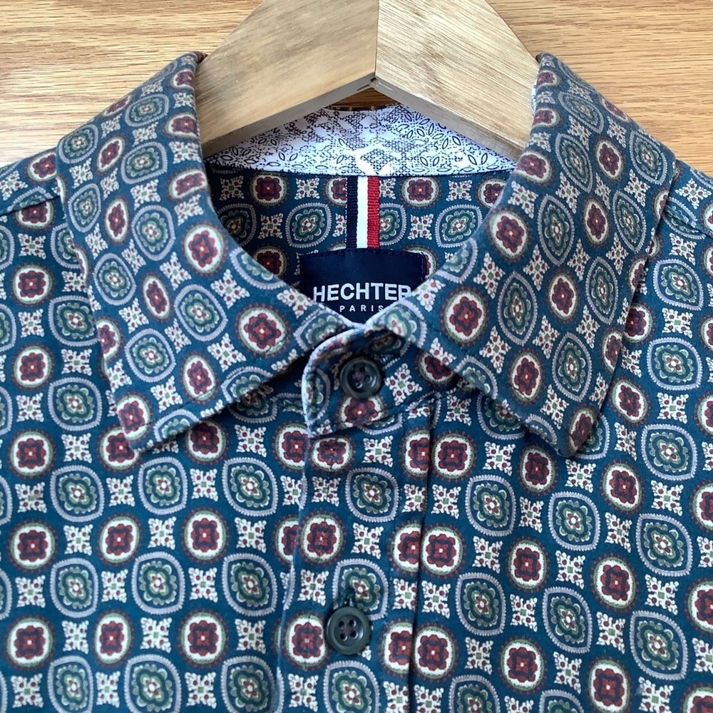 Daniel Hechter Paris Teal Geometric Printed 100% Cotton Shirt Size L - Picture 6 of 15